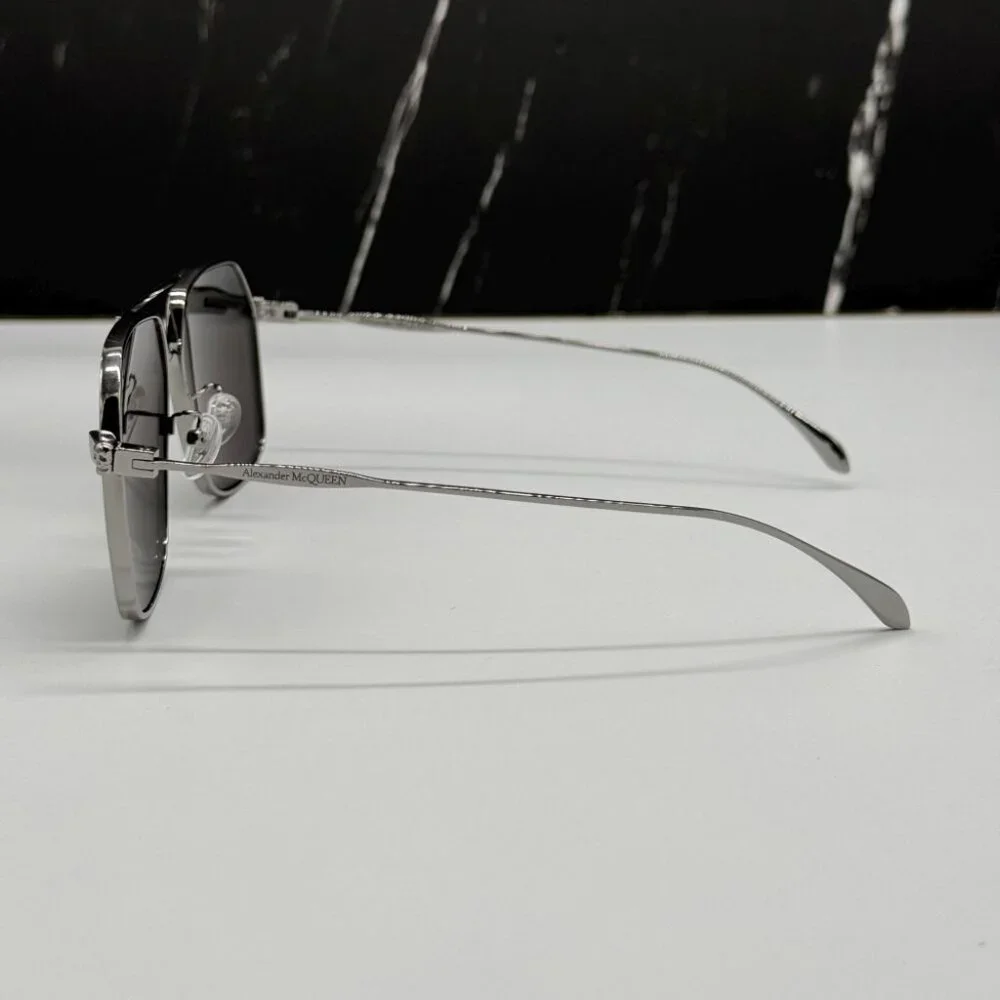 NEW AM0372S 001 ALEXANDER MCQUEEN BLACK PILOT MEN SUNGLASSES